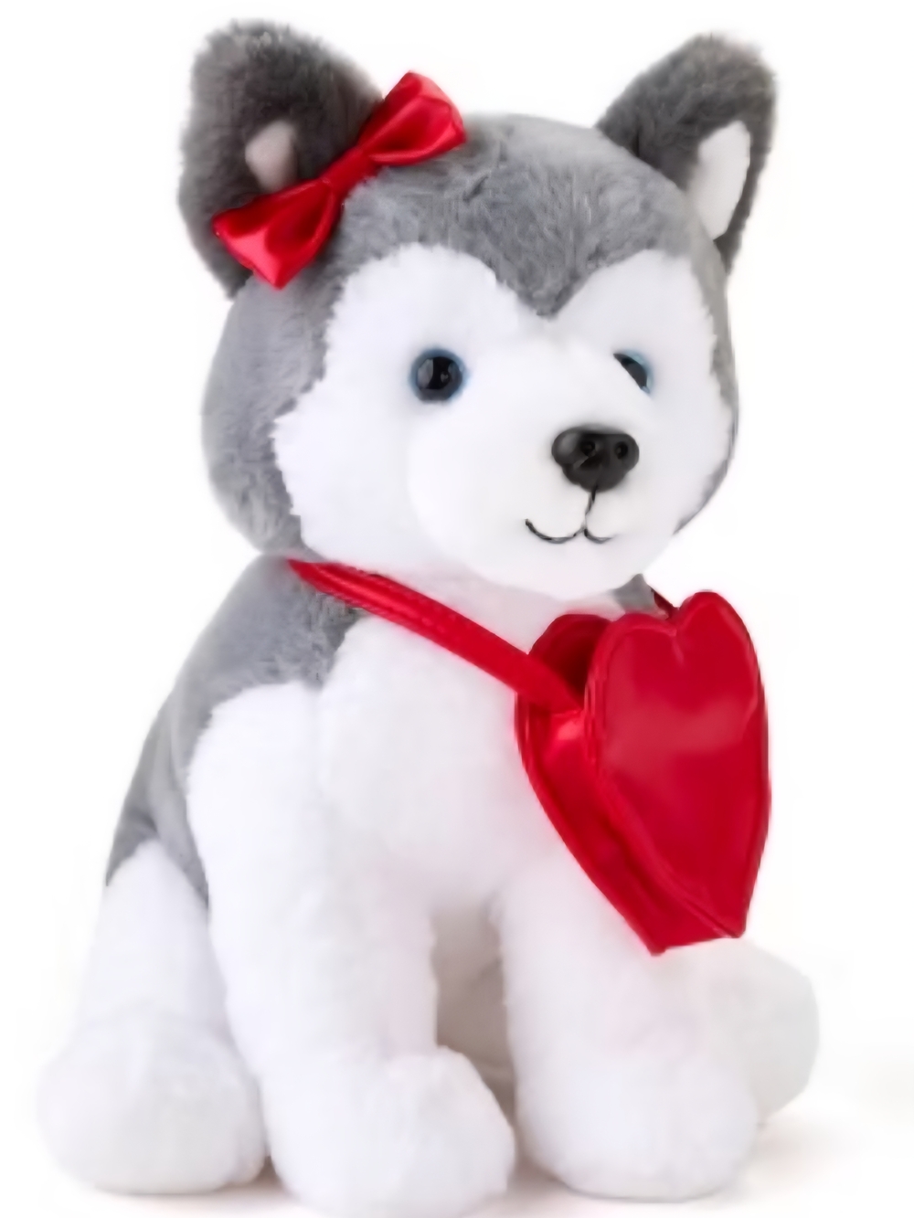 FAO Schwarz Gray & White Husky Plush with Red Heart Purse and Bow